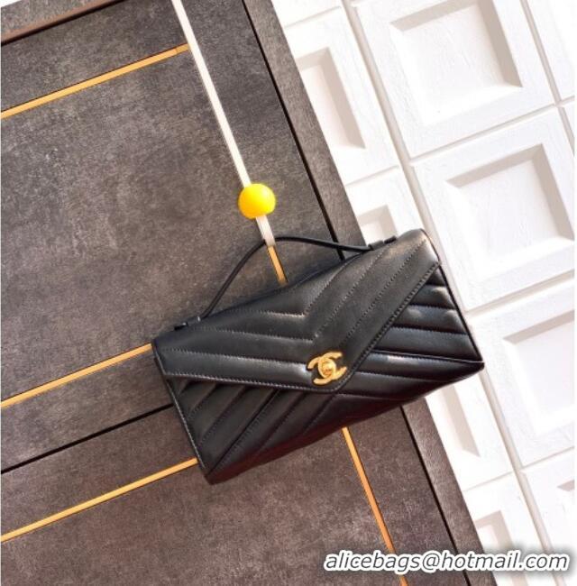 New Fashion Chanel Chevron Lambskin Leather Flap Top Handle Bag AS6044 Black 2026