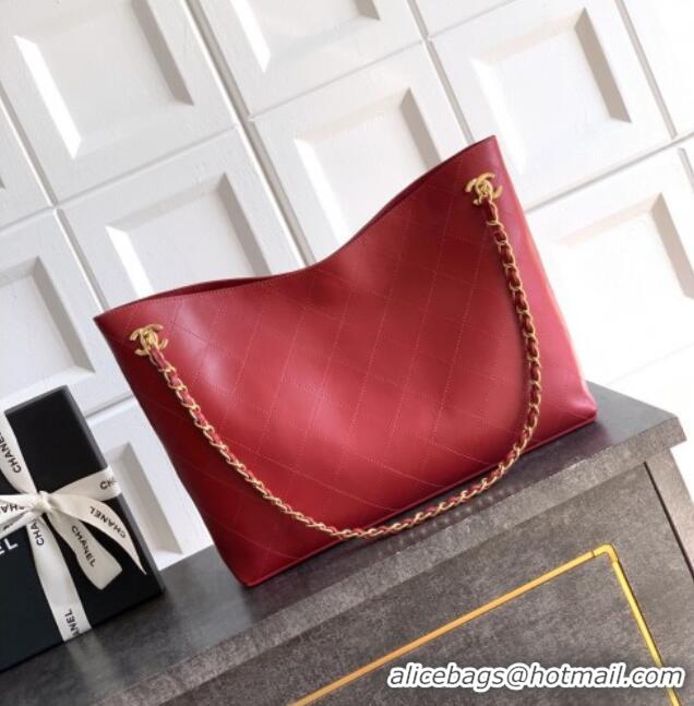 Trendy Design Chanel Calfskin Leather Shopping Bag CH020404 Red 2026