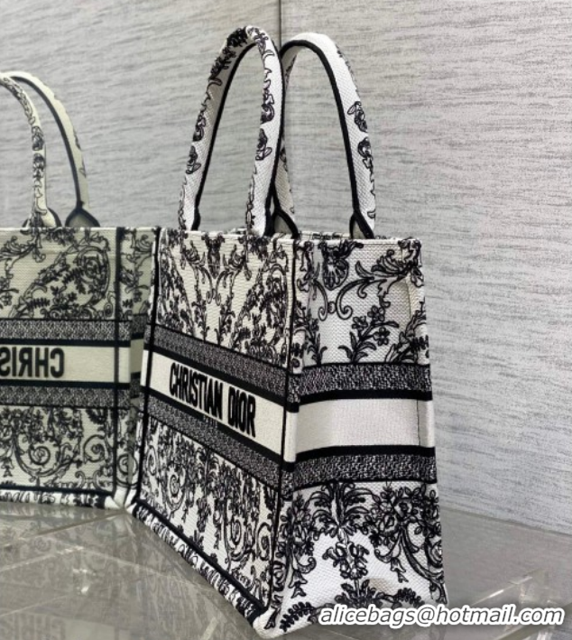 Best Price Dior Medium Book Tote Bag in White and Black Dioresque Butterfly Cornely Embroidery 0126071 2026
