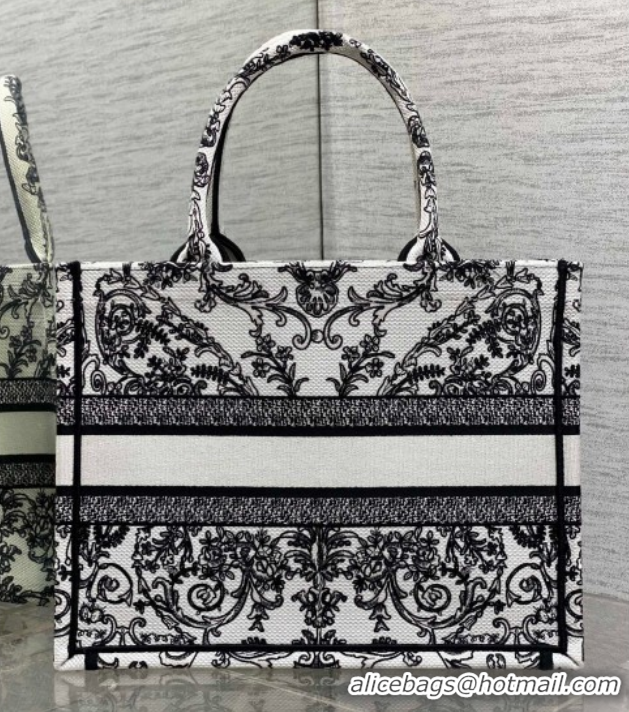 Best Price Dior Medium Book Tote Bag in White and Black Dioresque Butterfly Cornely Embroidery 0126071 2026