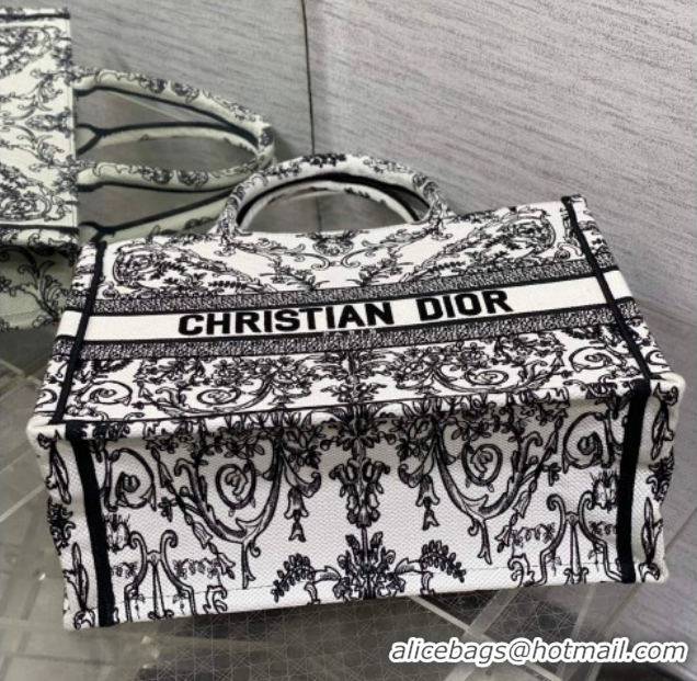 Best Price Dior Medium Book Tote Bag in White and Black Dioresque Butterfly Cornely Embroidery 0126071 2026