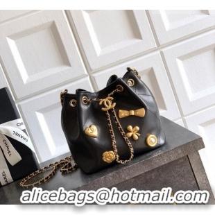 Free Shipping Chanel Calfskin Leather Bucket Bag with Gold-Tone Charm CH020405 Black 2026
