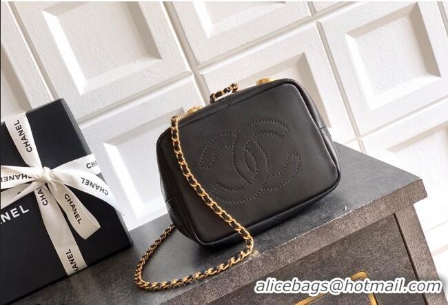 Free Shipping Chanel Calfskin Leather Bucket Bag with Gold-Tone Charm CH020405 Black 2026