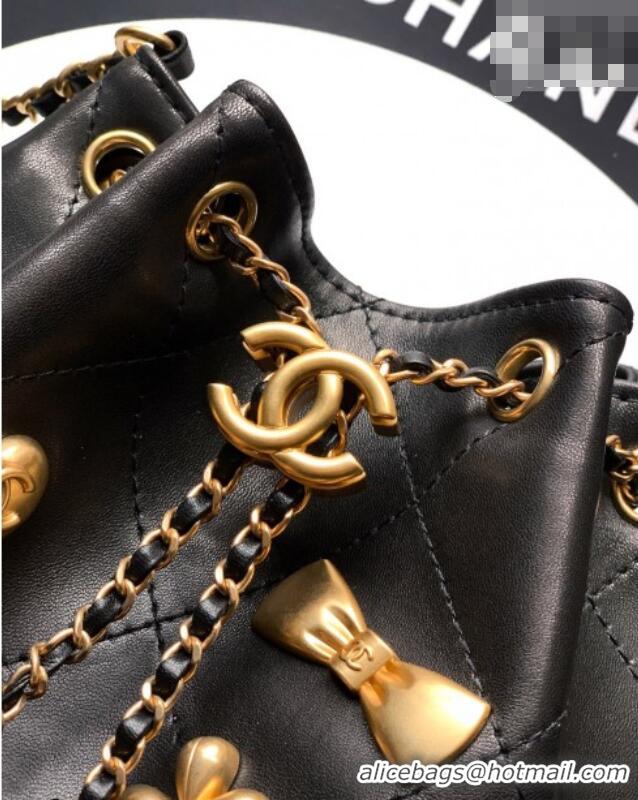 Free Shipping Chanel Calfskin Leather Bucket Bag with Gold-Tone Charm CH020405 Black 2026