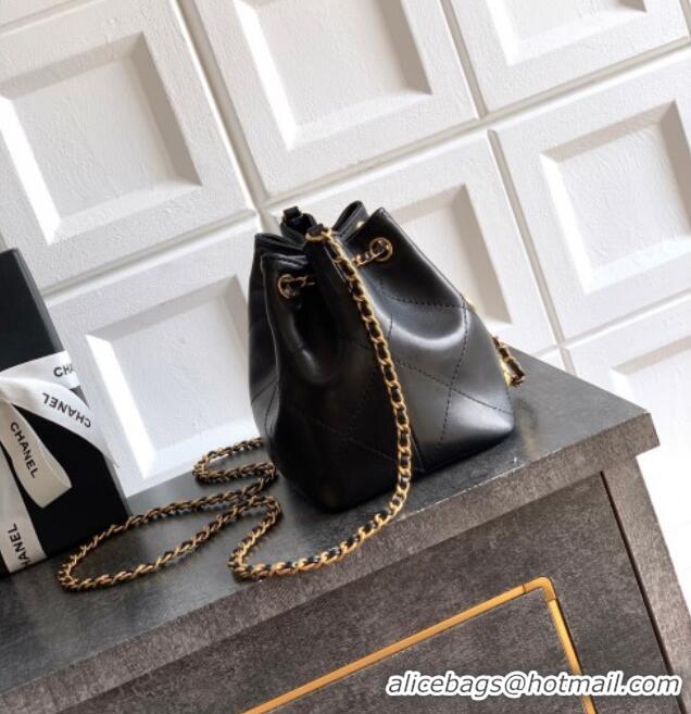 Free Shipping Chanel Calfskin Leather Bucket Bag with Gold-Tone Charm CH020405 Black 2026