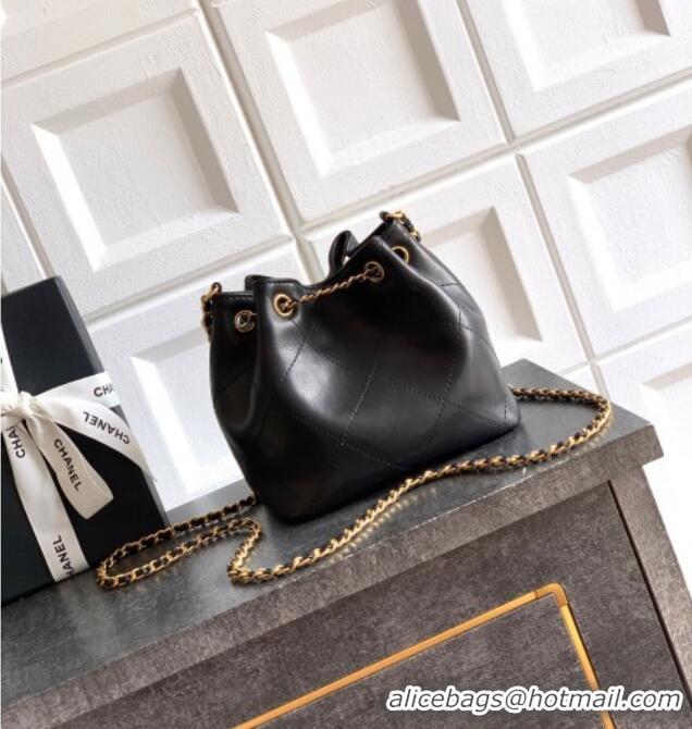 Free Shipping Chanel Calfskin Leather Bucket Bag with Gold-Tone Charm CH020405 Black 2026