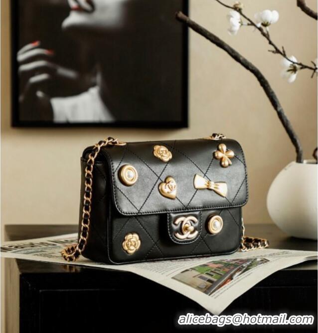 Most Popular Chanel Calfskin Leather Flap Bag with Gold-Tone Charm CH020405 Black 2026