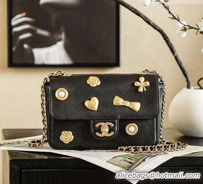 Most Popular Chanel Calfskin Leather Flap Bag with Gold-Tone Charm CH020405 Black 2026