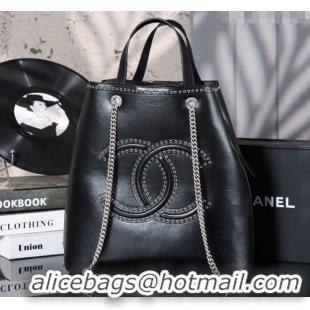 Reasonable Price Chanel Calfskin Leather & Studs Shopping Bag AS8011 Black/Silver 2026