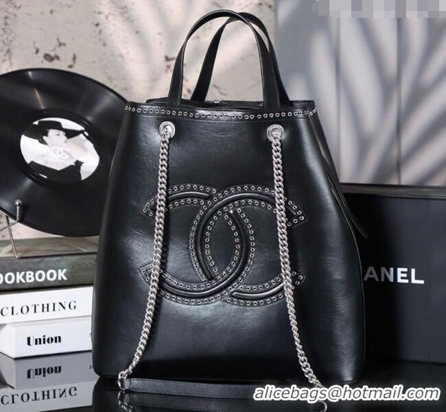 Reasonable Price Chanel Calfskin Leather & Studs Shopping Bag AS8011 Black/Silver 2026