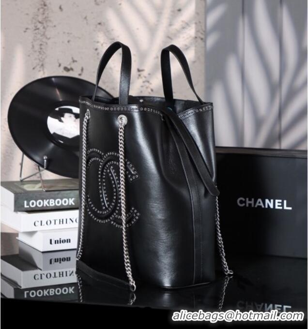 Reasonable Price Chanel Calfskin Leather & Studs Shopping Bag AS8011 Black/Silver 2026