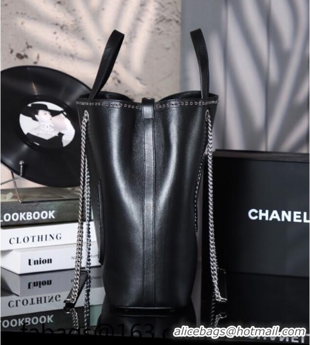 Reasonable Price Chanel Calfskin Leather & Studs Shopping Bag AS8011 Black/Silver 2026