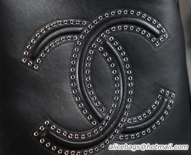 Reasonable Price Chanel Calfskin Leather & Studs Shopping Bag AS8011 Black/Silver 2026