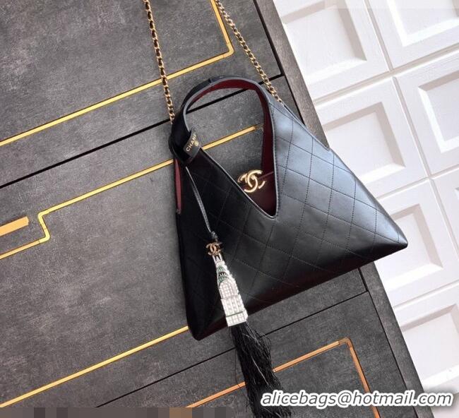 Good Quality Chanel Calfskin Leather Hobo Bag with Tassel Charm CH020406 Black 2026