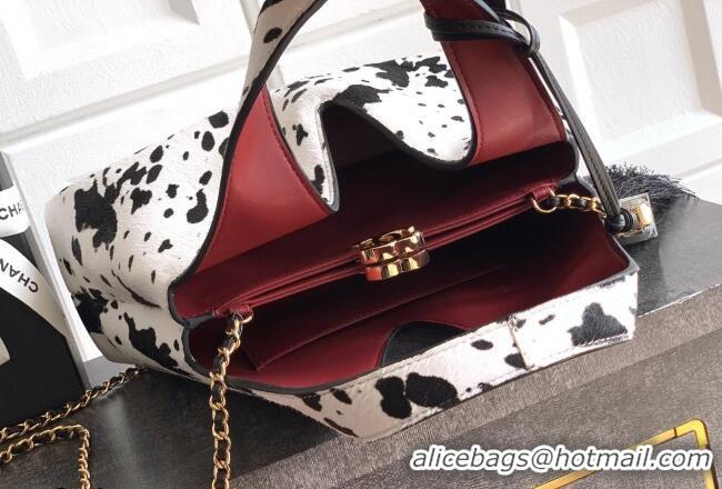 Traditional Specials Chanel Printed Hair-Like Hobo Bag with Tassel Charm CH020406 White/Black 2026