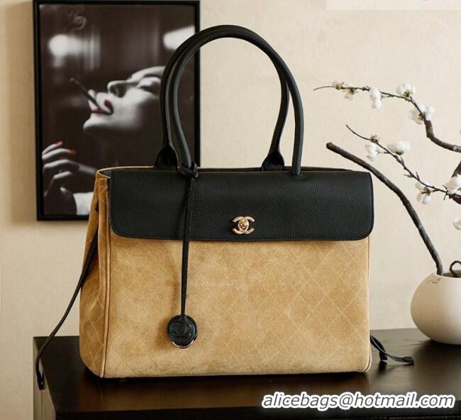 Buy Fashionable Chanel Grained Calfskin Leather & Suede and Boston Bag CH020407 Beige/Black 2026