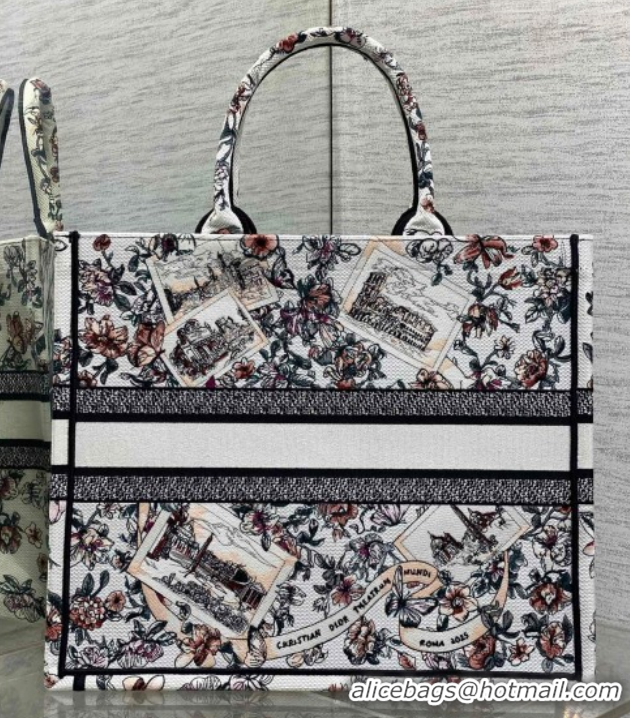 Purchase Dior Large Book Tote Bag in Pink Souvenir de Rome Embroidery 0126073 2026