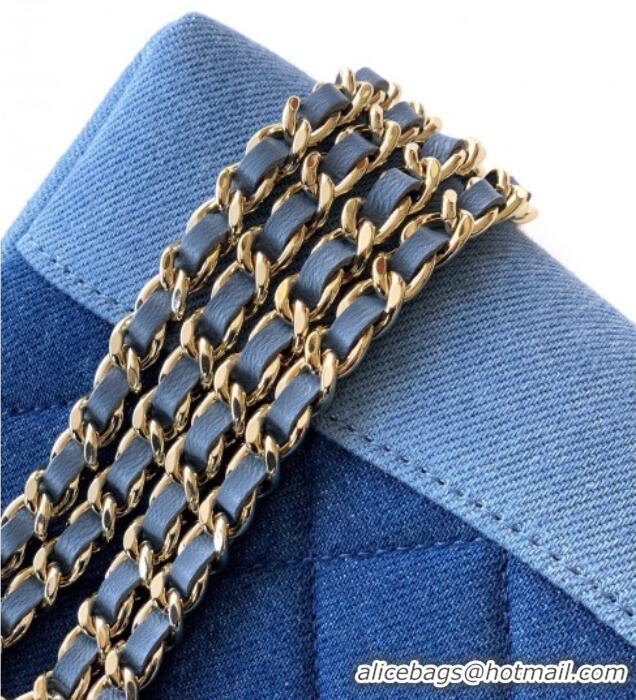 New Design Chanel Washed Denim Clutch with chain AP3656 Dark Blue 2026