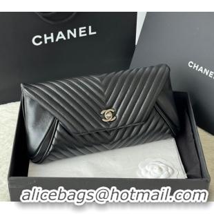 Big Discount Chanel Chevron Lambskin Leather Clutch AP9855 Black/Silver 2026