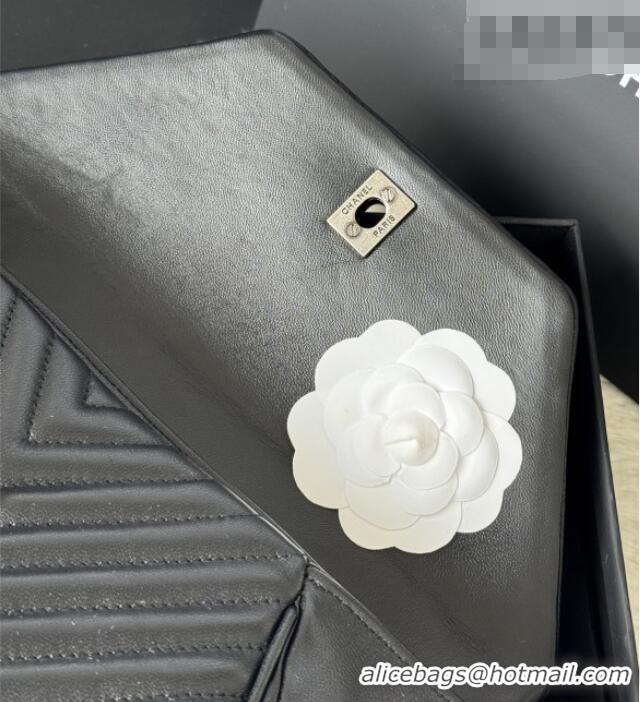 Big Discount Chanel Chevron Lambskin Leather Clutch AP9855 Black/Silver 2026