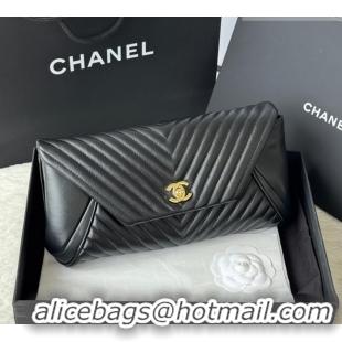 Well Crafted Chanel Chevron Lambskin Leather Clutch AP9855 Black/Gold 2026