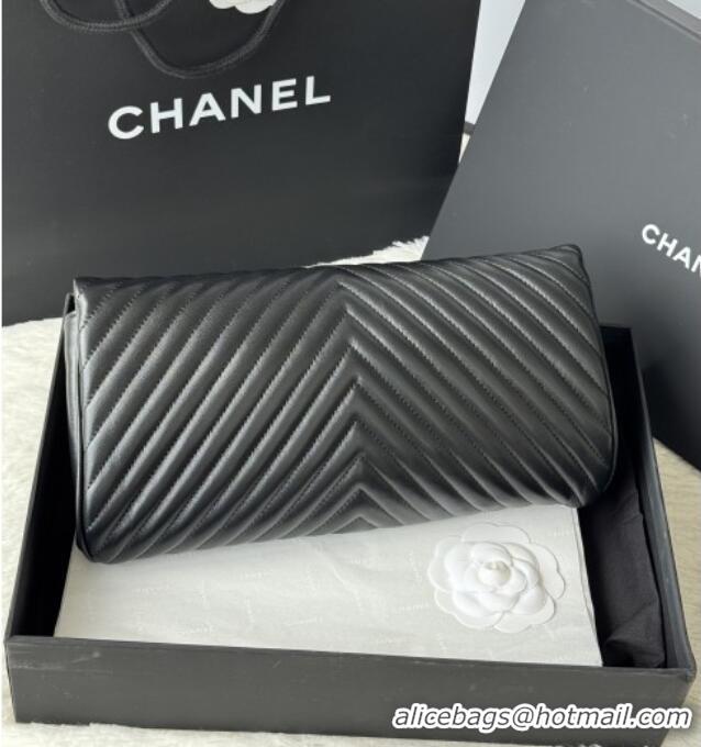 Well Crafted Chanel Chevron Lambskin Leather Clutch AP9855 Black/Gold 2026