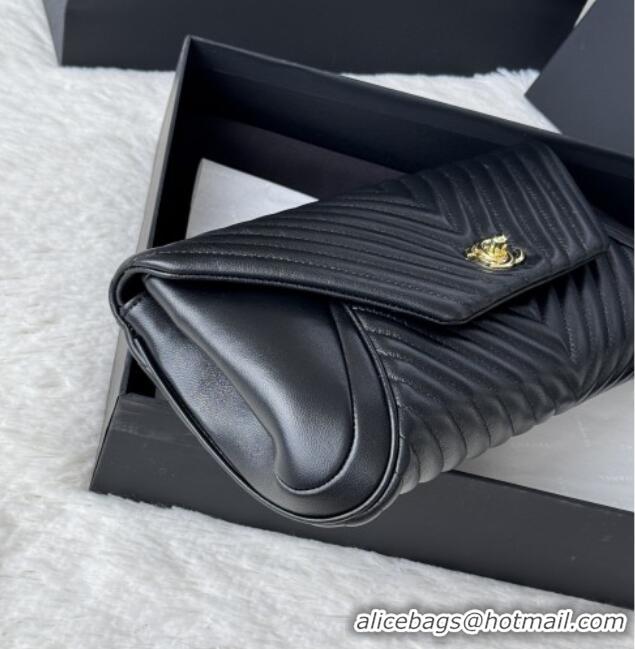 Well Crafted Chanel Chevron Lambskin Leather Clutch AP9855 Black/Gold 2026