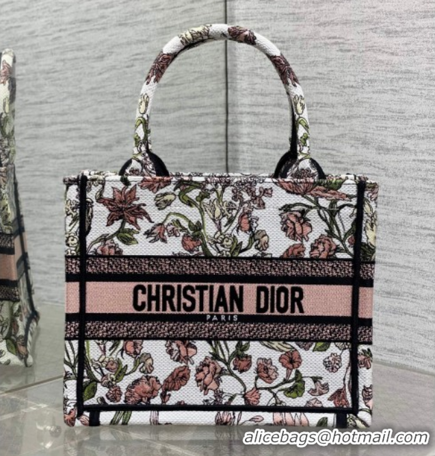 Top Grade Dior Small Book Tote Bag in Pink Multicolor Millefiori Embroidery 60126078 2026