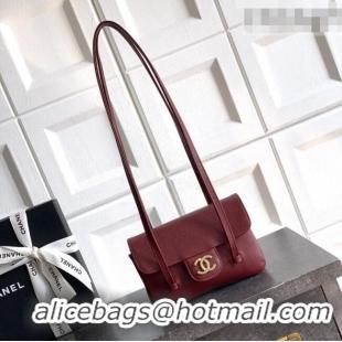 Luxury Classic Chanel Grained Shiny Calfskin Leather Clutch with Leather Strap AP5068 Burgundy 2026