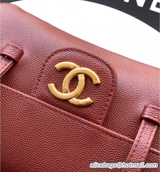 Luxury Classic Chanel Grained Shiny Calfskin Leather Clutch with Leather Strap AP5068 Burgundy 2026