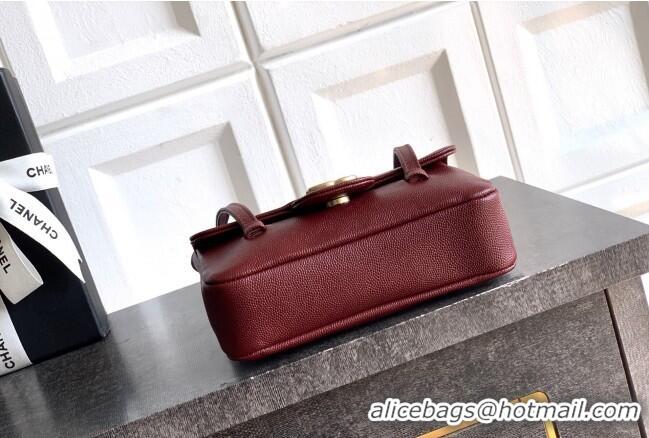 Luxury Classic Chanel Grained Shiny Calfskin Leather Clutch with Leather Strap AP5068 Burgundy 2026