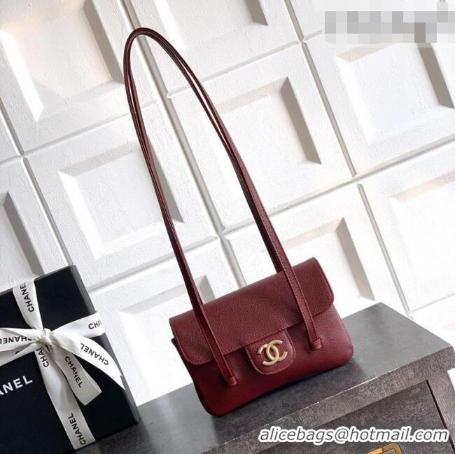 Luxury Classic Chanel Grained Shiny Calfskin Leather Clutch with Leather Strap AP5068 Burgundy 2026