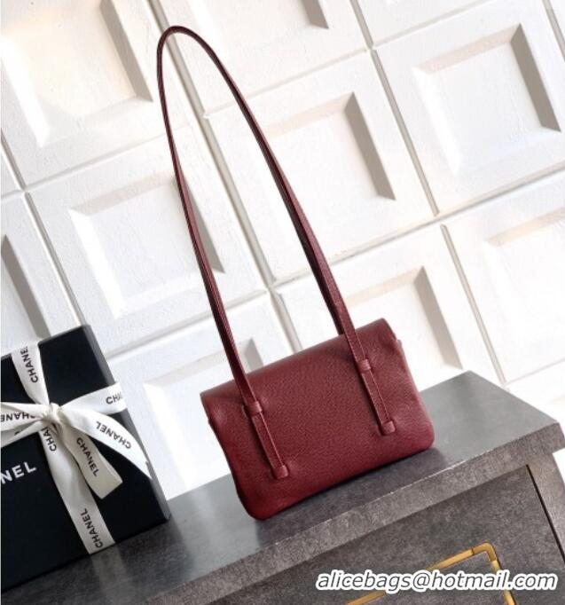 Luxury Classic Chanel Grained Shiny Calfskin Leather Clutch with Leather Strap AP5068 Burgundy 2026
