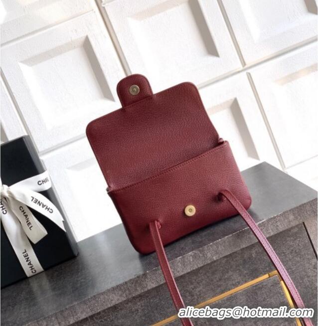Luxury Classic Chanel Grained Shiny Calfskin Leather Clutch with Leather Strap AP5068 Burgundy 2026