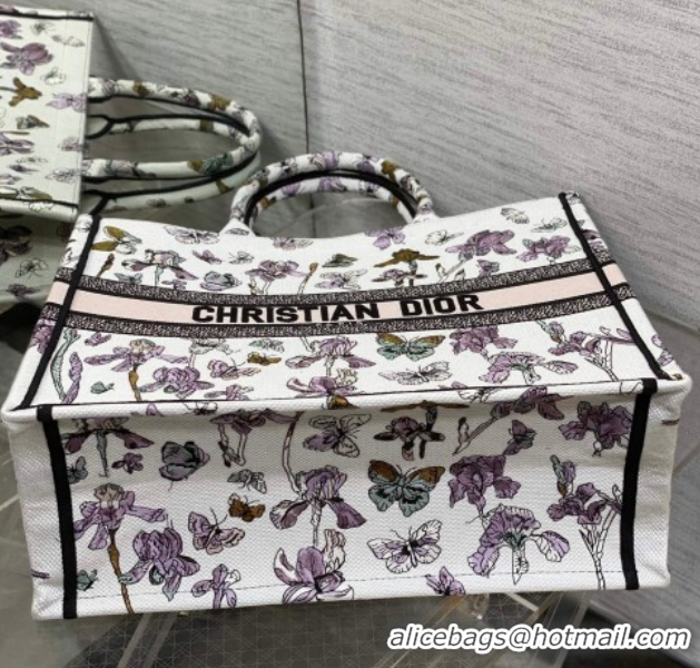 Unique Style Dior Large Book Tote Bag in Latte White Multicolor Butterflies & Iris Purple Embroidery 60126079 2026