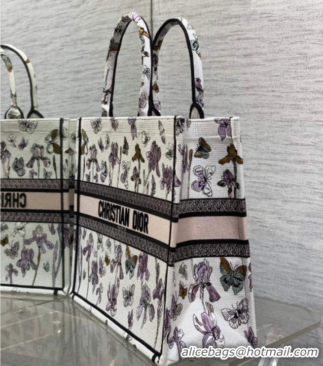 Unique Style Dior Large Book Tote Bag in Latte White Multicolor Butterflies & Iris Purple Embroidery 60126079 2026