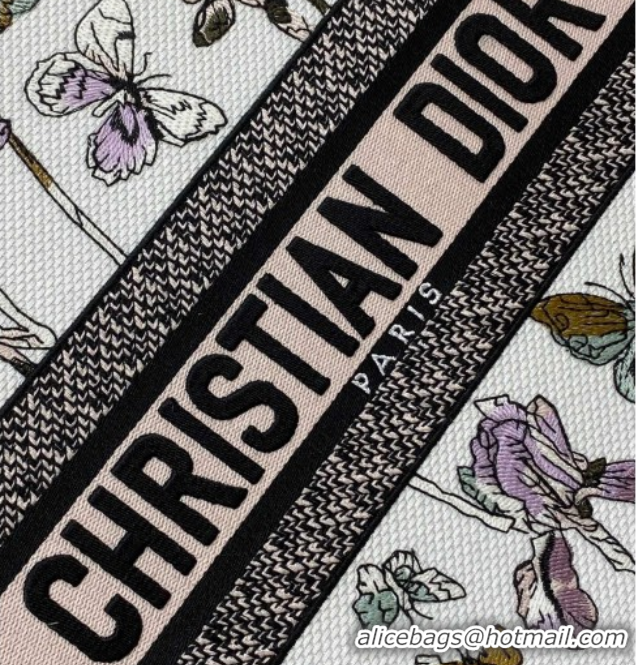 Unique Style Dior Large Book Tote Bag in Latte White Multicolor Butterflies & Iris Purple Embroidery 60126079 2026