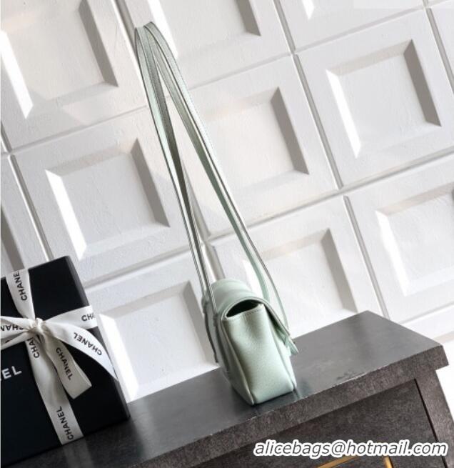 Market Sells Chanel Grained Shiny Calfskin Leather Clutch with Leather Strap AP5068 Dusty Green 2026