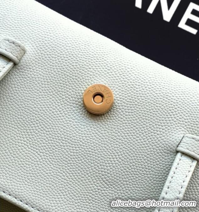 Market Sells Chanel Grained Shiny Calfskin Leather Clutch with Leather Strap AP5068 Dusty Green 2026