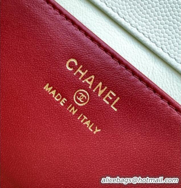 Market Sells Chanel Grained Shiny Calfskin Leather Clutch with Leather Strap AP5068 Dusty Green 2026