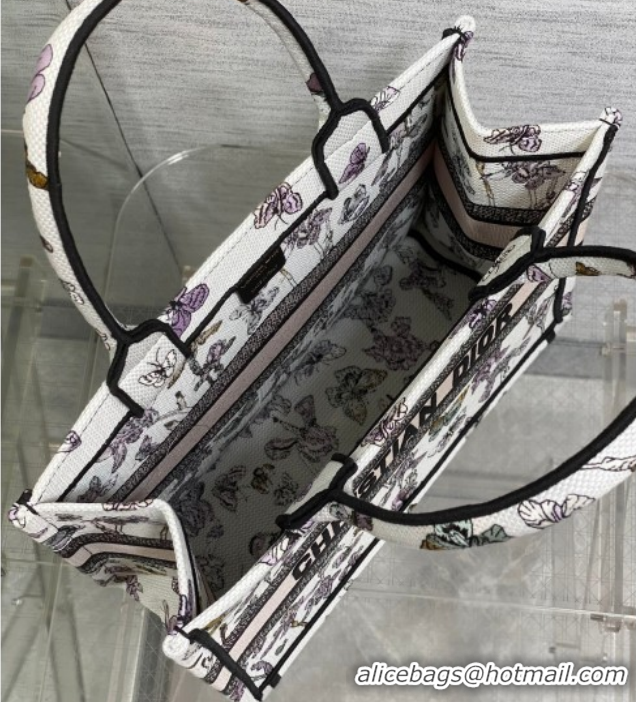 Best Product Dior Medium Book Tote Bag in Latte White Multicolor Butterflies & Iris Purple Embroidery 60126080 2026