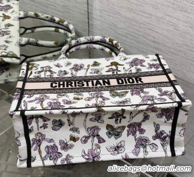 Best Product Dior Medium Book Tote Bag in Latte White Multicolor Butterflies & Iris Purple Embroidery 60126080 2026