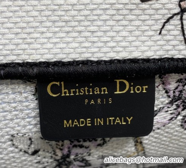 Best Product Dior Medium Book Tote Bag in Latte White Multicolor Butterflies & Iris Purple Embroidery 60126080 2026