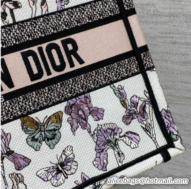 Best Product Dior Medium Book Tote Bag in Latte White Multicolor Butterflies & Iris Purple Embroidery 60126080 2026