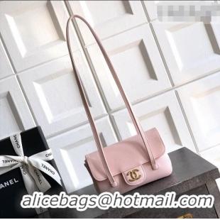 Trendy Design Chanel Grained Shiny Calfskin Leather Clutch with Leather Strap AP5068 Sakura Pink 2026