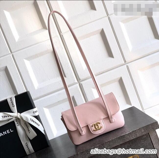 Trendy Design Chanel Grained Shiny Calfskin Leather Clutch with Leather Strap AP5068 Sakura Pink 2026