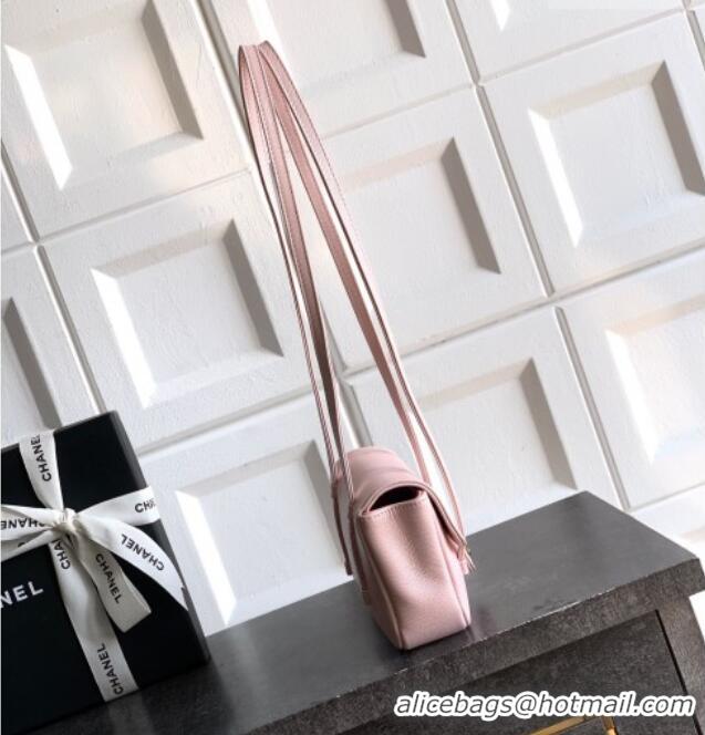 Trendy Design Chanel Grained Shiny Calfskin Leather Clutch with Leather Strap AP5068 Sakura Pink 2026