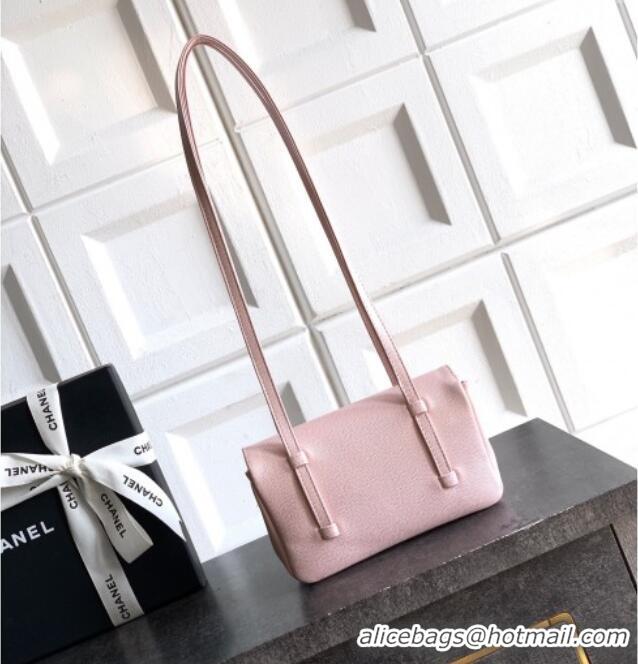 Trendy Design Chanel Grained Shiny Calfskin Leather Clutch with Leather Strap AP5068 Sakura Pink 2026
