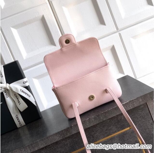 Trendy Design Chanel Grained Shiny Calfskin Leather Clutch with Leather Strap AP5068 Sakura Pink 2026