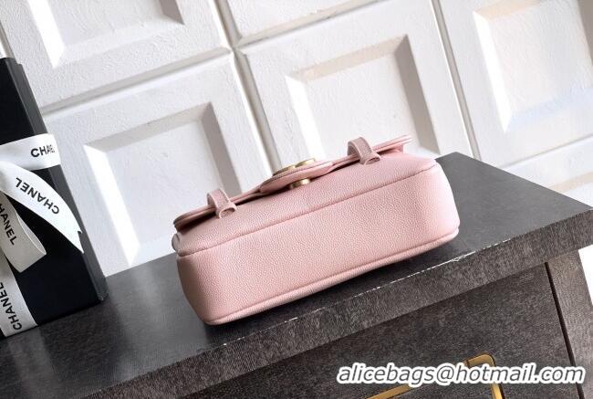 Trendy Design Chanel Grained Shiny Calfskin Leather Clutch with Leather Strap AP5068 Sakura Pink 2026